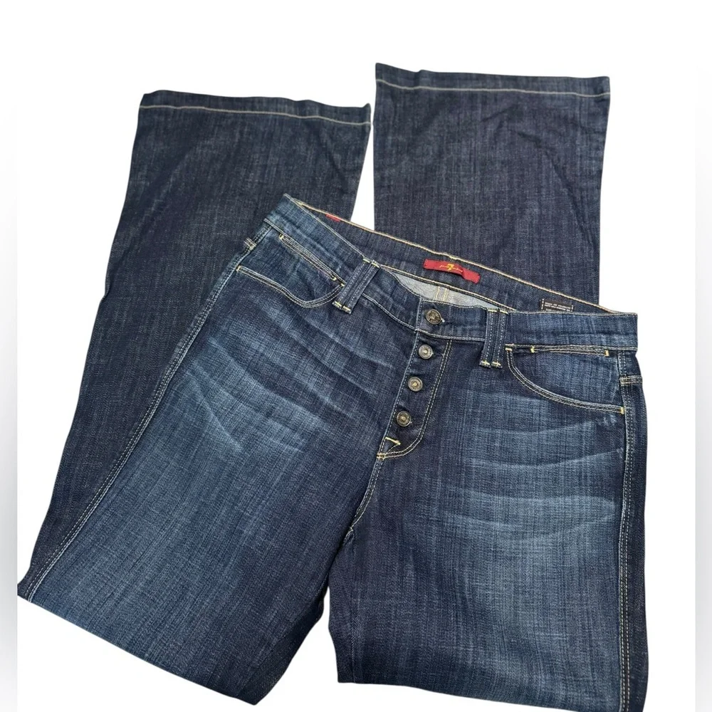 7 FOR ALL MANKIND A Pocket Flare Button fly Jeans Women Size 28 VTG High -Rise - Picture 1 of 7